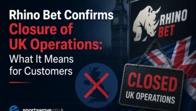Rhino Bet logo displayed alongside sportsbook graphics following the announcement of its UK market exit