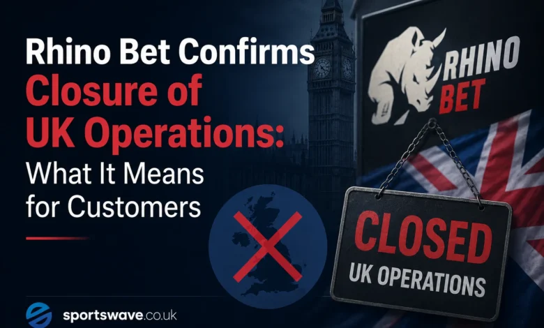 Rhino Bet logo displayed alongside sportsbook graphics following the announcement of its UK market exit