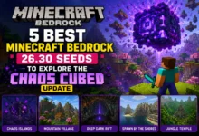 Minecraft Bedrock 26.30 seeds world featuring Sulfur Cave biome and nearby village
