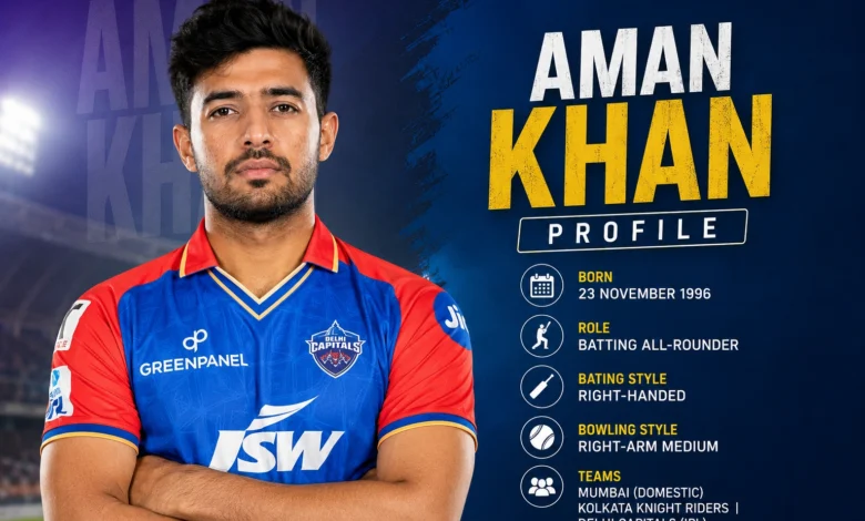 Aman Khan profile featuring Indian cricketer in IPL jersey
