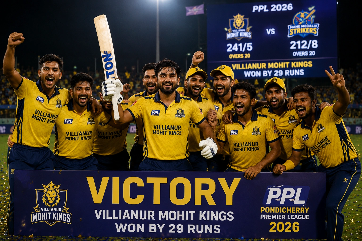 Villianur Mohit Kings celebrate victory after Aman Khan century