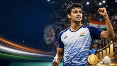 Chirag Shetty celebrating after winning an international badminton title
