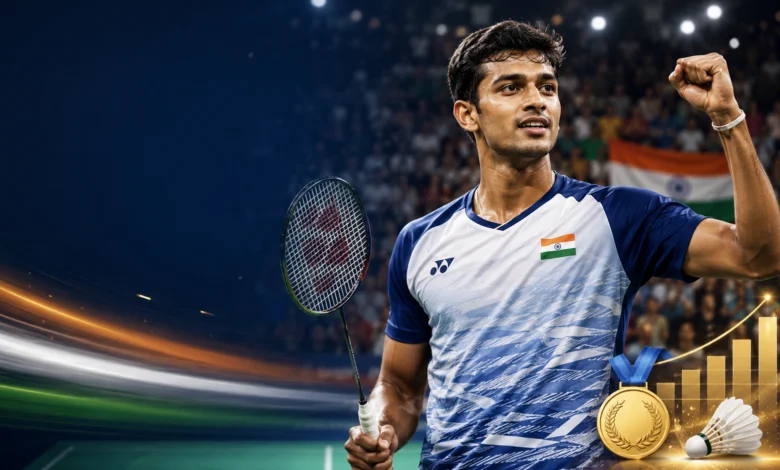Chirag Shetty celebrating after winning an international badminton title