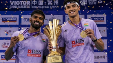 Satwiksairaj Rankireddy and Chirag Shetty celebrating China Masters title victory