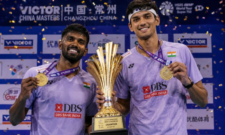 Satwiksairaj Rankireddy and Chirag Shetty celebrating China Masters title victory