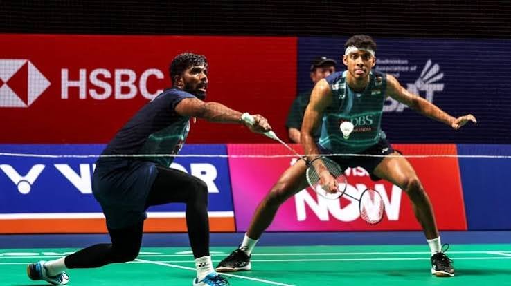 Chirag Shetty and Satwiksairaj Rankireddy playing men's doubles badminton