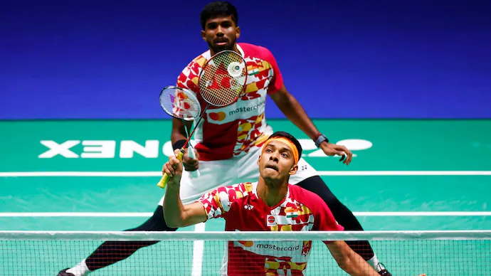 Satwik and Chirag playing men's doubles badminton at China Masters